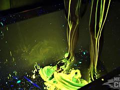 Redhead Strips Naked for Glowstick Neon Body Paint Art