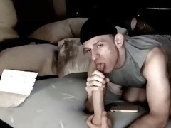 Simulated oral deepthroating on Jeff Stryker dildo