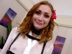 Redhead amateur Scarlet Skies bends over to be fucked hard