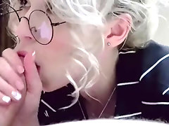 rough sloppy deepthroat of nerdy blonde teen in glasses