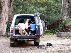 Amateur couple caught having wild sex in the back of the car