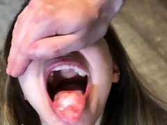 Kinky brunette teen milks a fat cock with her lustful lips