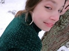 I love quick sex outdoors even in winter - Cum on my pretty face POV
