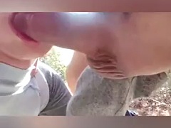 Blowjob and deep throat in the middle of the forest