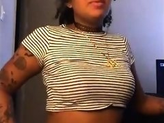 Slim ebony teen does something forbidden on webcam