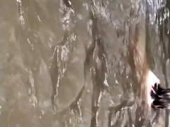 Nude River Swimming MILF as Guys Watch