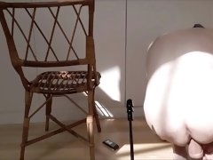 Sitting on a chair and having my ass fucked by my fuck machine - huge dildo