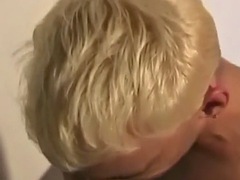 Blonde twink sucks cock before bareback fuck with german dilf