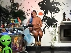 Latina milf with big boobs poses fully naked on webcam