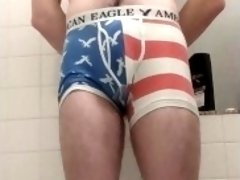 Twink pisses patriotic undies