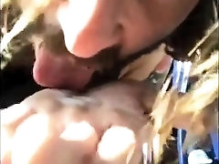 Bearded eats cum in public after he's playing with his dildo